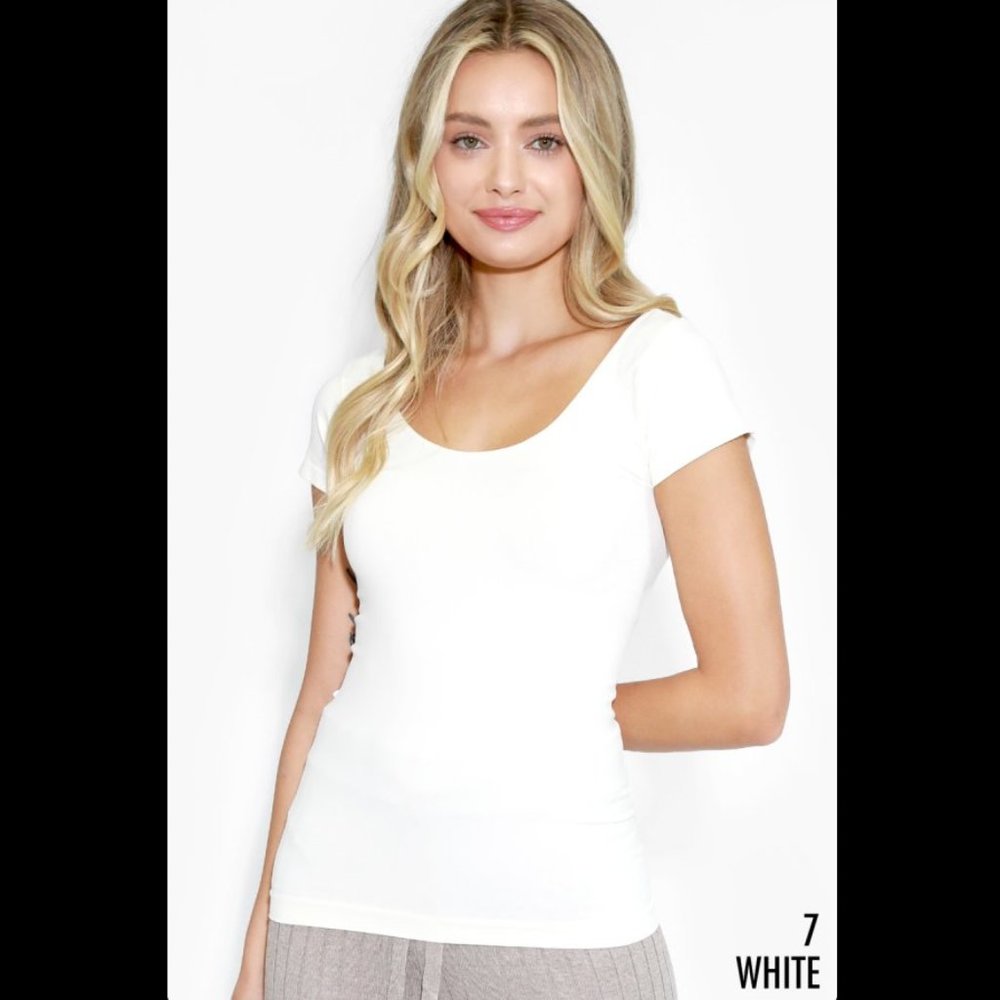 NEW White Cap Sleeve Seamless Short Sleeve Top by Nikibiki